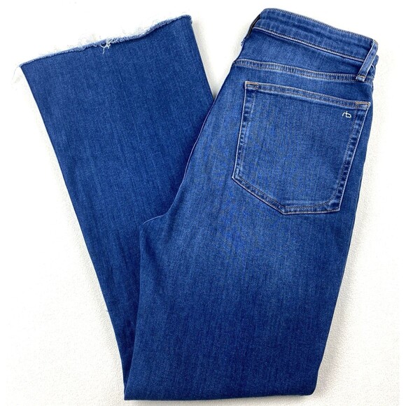 Rag & Bone Jeans 32 Womens High Rise Flare Raw Hem Stretch Blue Denim Boho - Picture 2 of 15